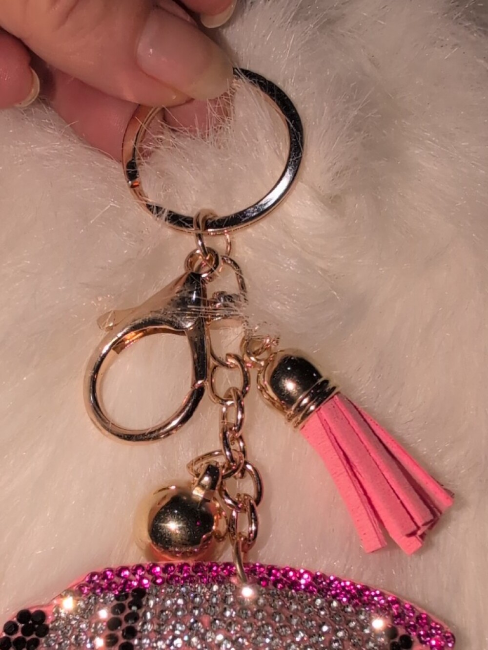 Pink Rhinestone Car Keychain Bag Charm with Tassel - Picture 2 of 5